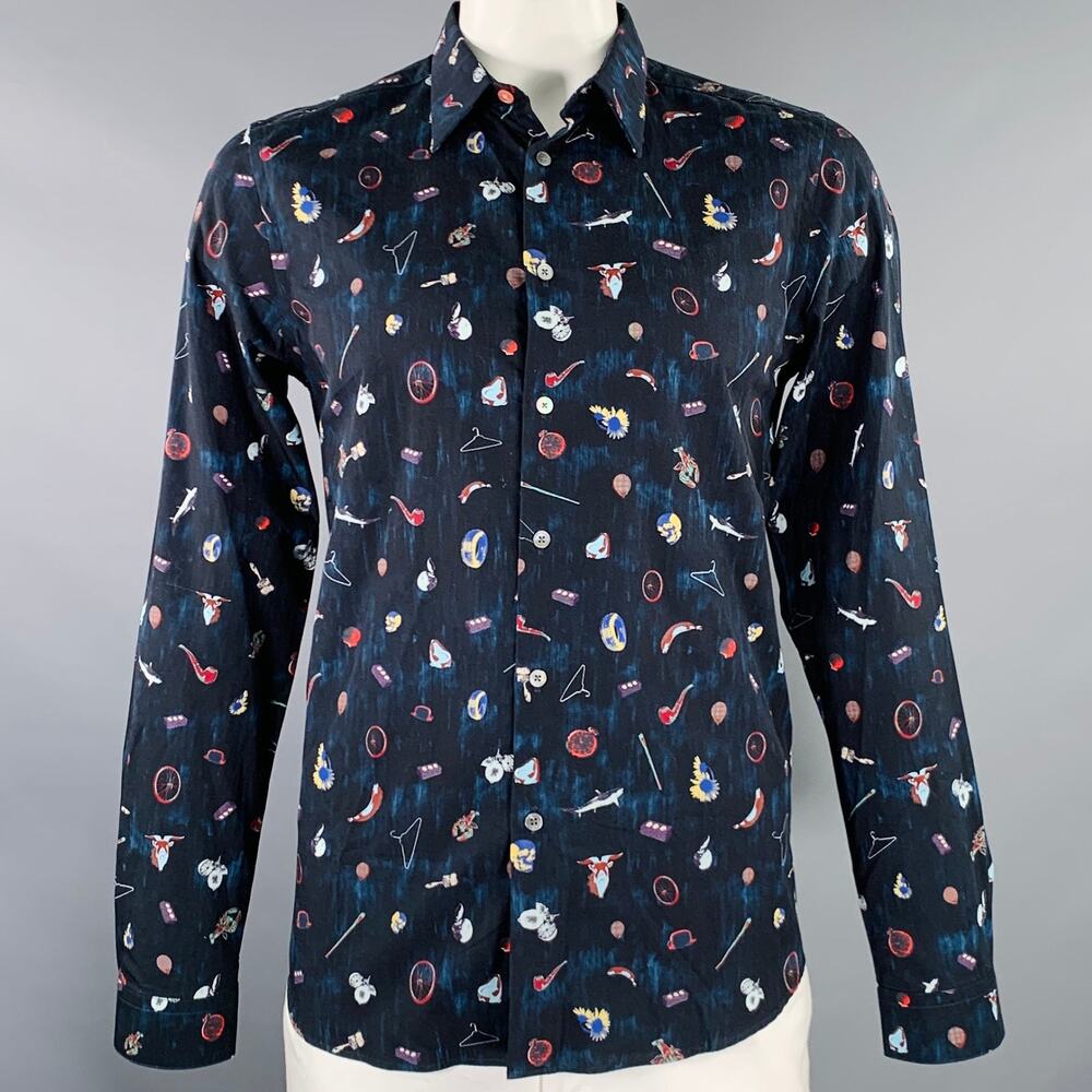 PS by PAUL SMITH Size L Black Multi Color Graphic Cotton Long Sleeve Shirt